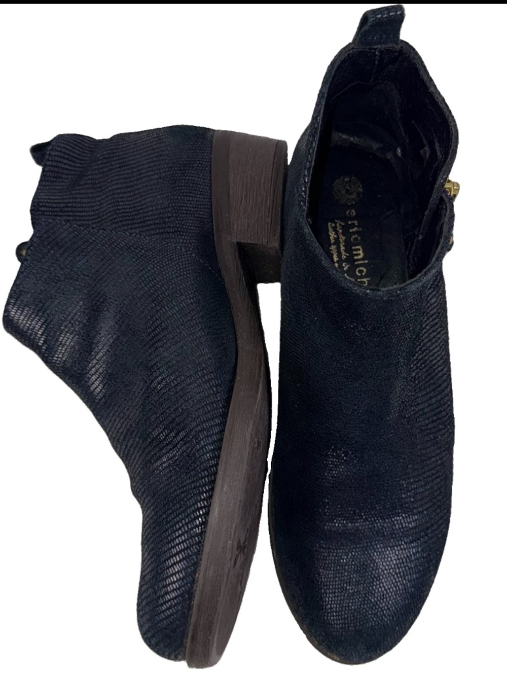 Eric Michael Leather Ankle Bootie US7 EU38 Boots Shoes Side Zip Women's Lizard